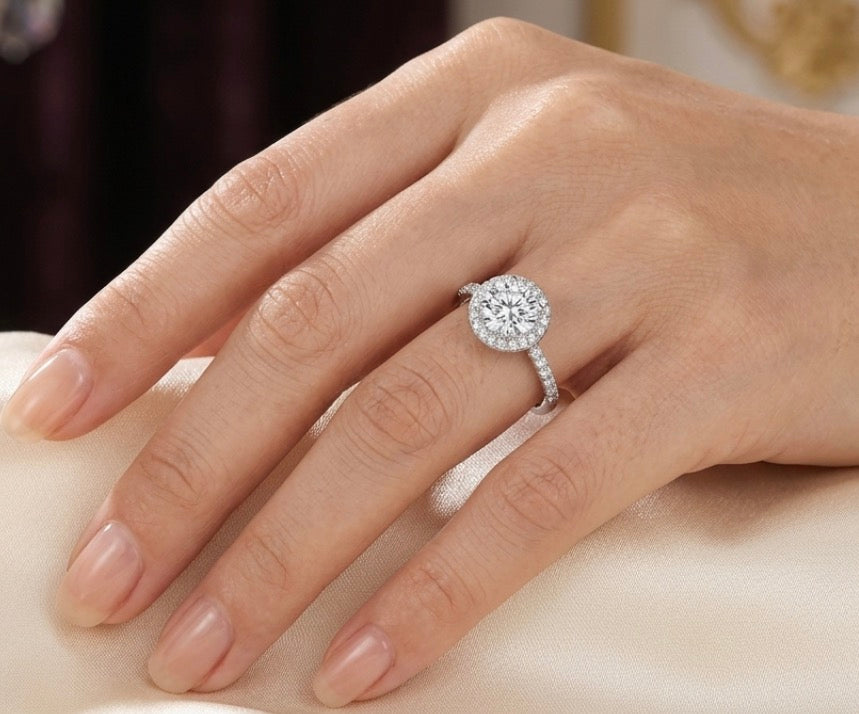 Sterling Silver Round Halo Ring