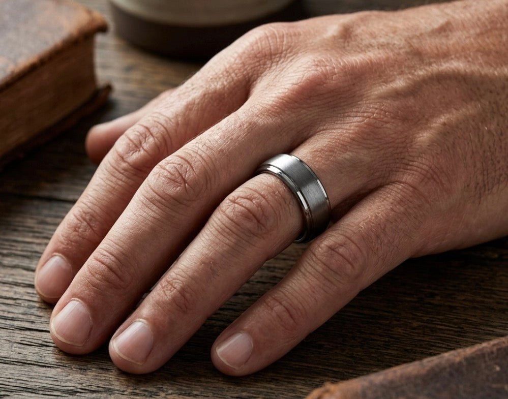 Silver Brushed 6MM Tungsten Band with Stepped Polished Edges