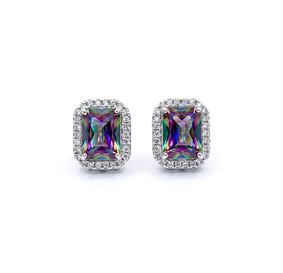 Sterling Silver Emerald Cut Amethyst Earrings