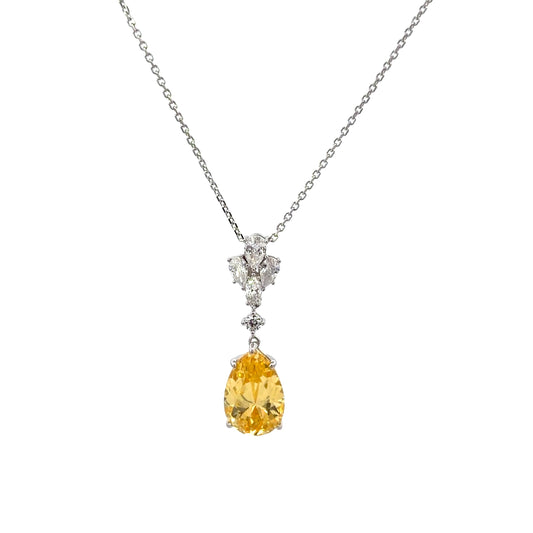 Sterling Silver Fancy Yellow Teardrop Pendant Necklace