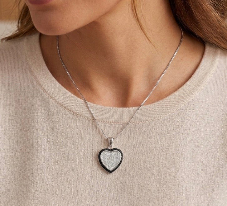 Sterling Silver Heart Shaped Black & White Cubic Zirconia Necklace