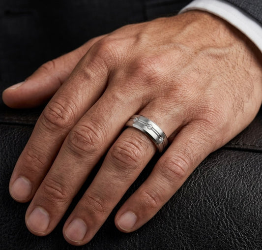 Stainless Steel Cubic Zirconia Wedding Band