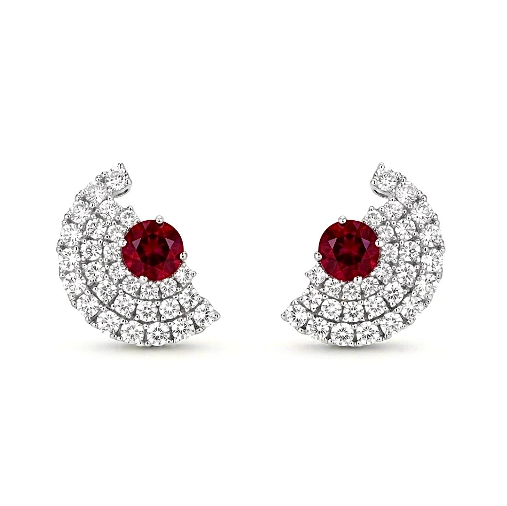 Crescent Ruby Cubic Zirconia Stud Earrings
