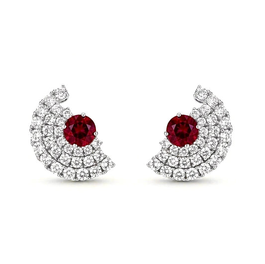 Crescent Ruby Cubic Zirconia Stud Earrings