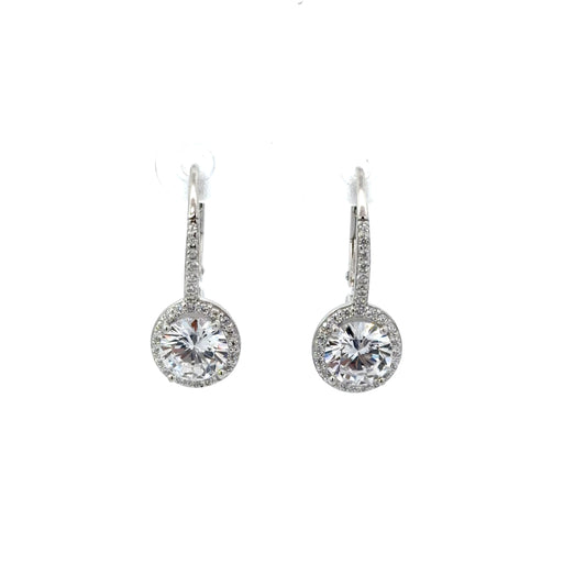 Sterling Silver Radiant Halo Drop Earrings