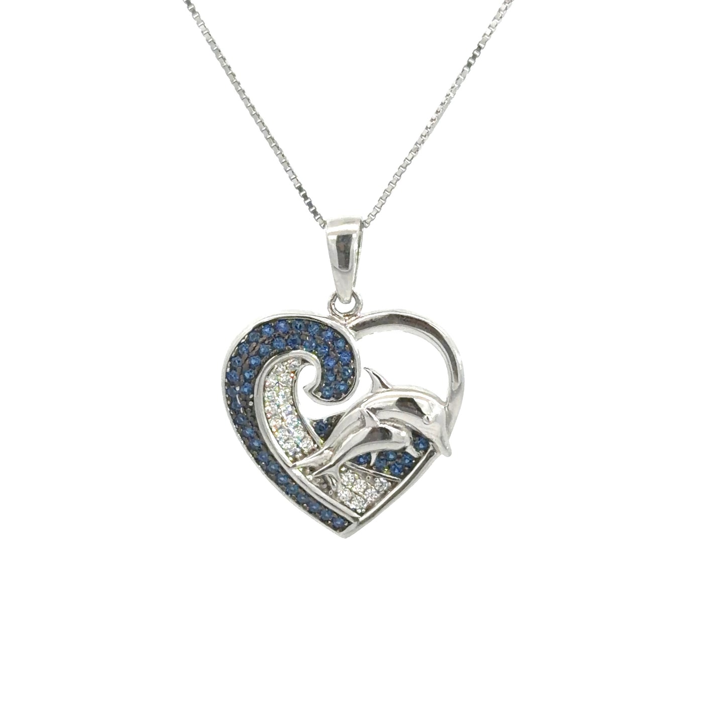 Sterling Silver Cubic Zirconia Heart Dolphin inspired Necklace