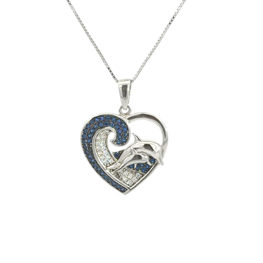 Sterling Silver Cubic Zirconia Heart Dolphin inspired Necklace