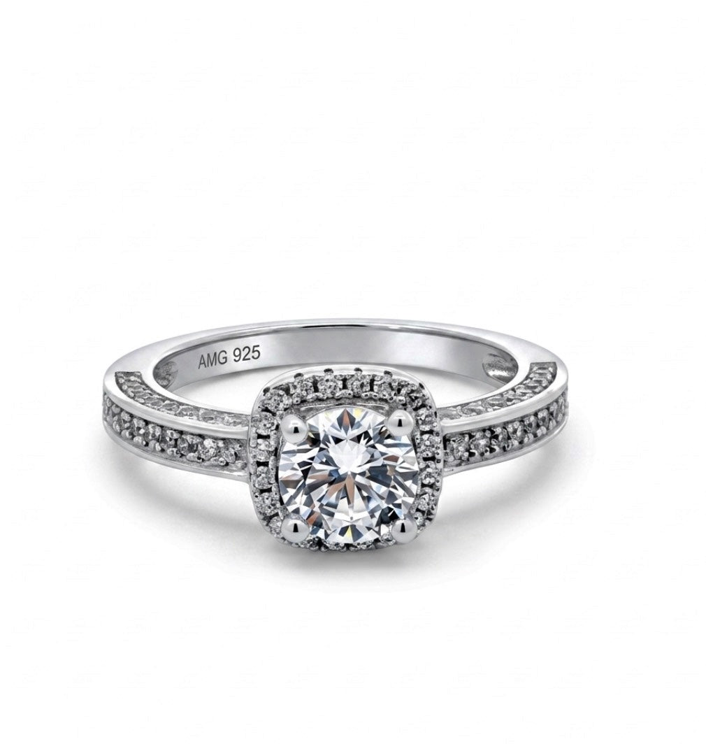 Sterling Silver Round Halo  Ring