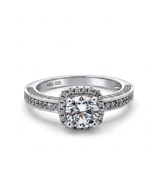 Sterling Silver Round Halo  Ring