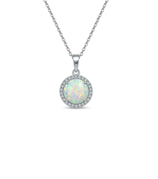Sterling Silver Round Cut Opal Necklace