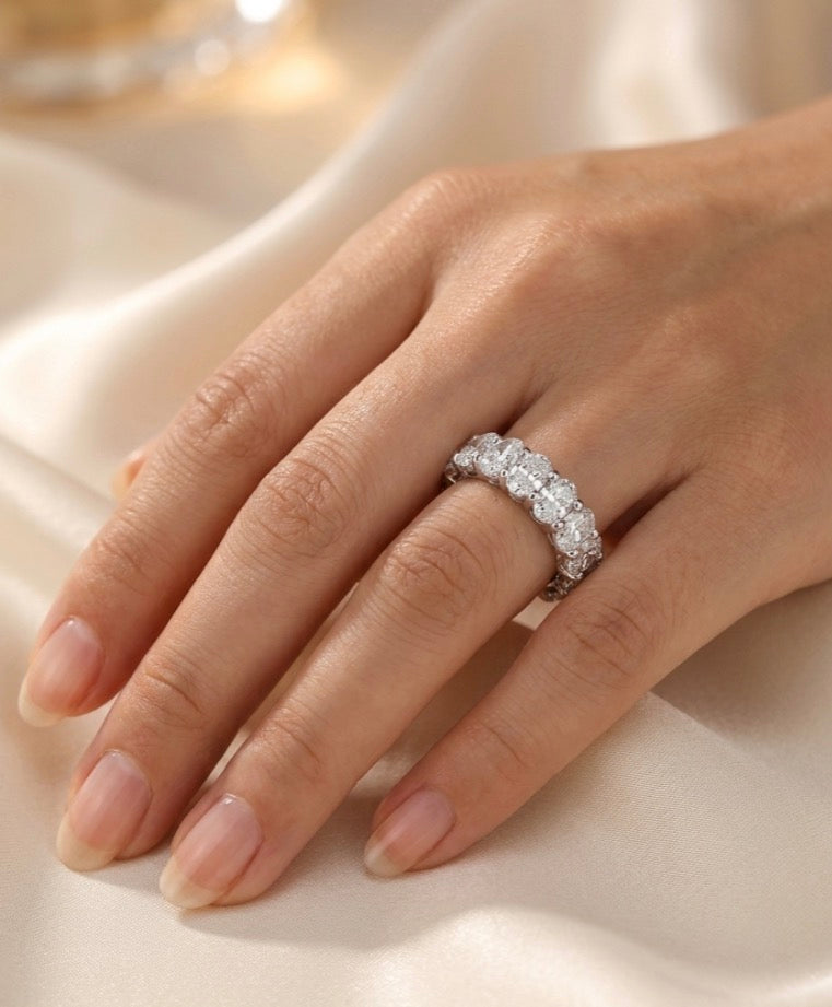Sterling Silver Oval-cut Eternity Ladies Band