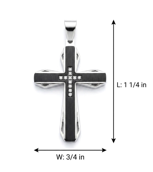 Black Stainless Steel Multi-Layered Cross Pendant