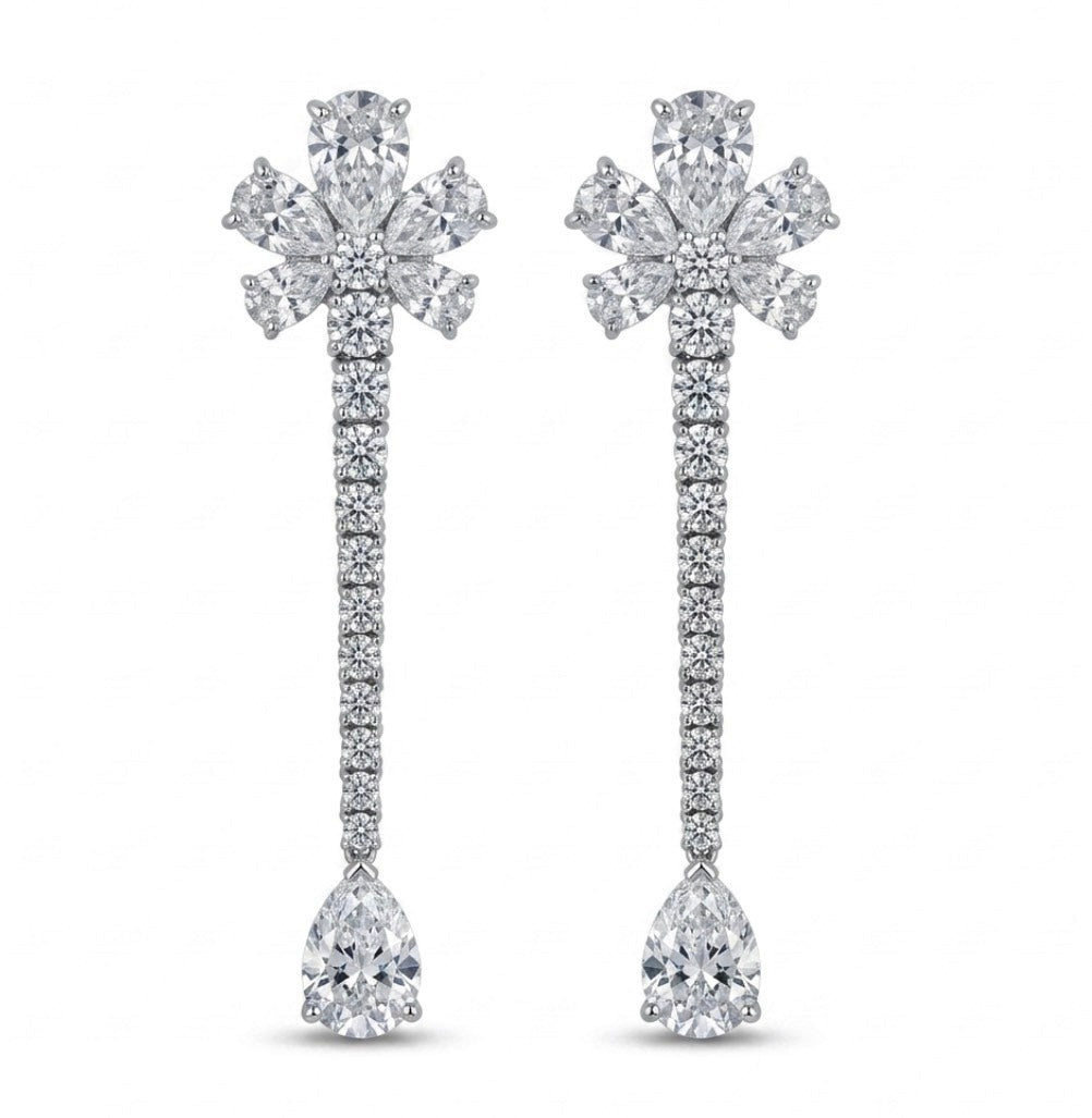 Sterling Silver Floral Design Dangle  Earrings