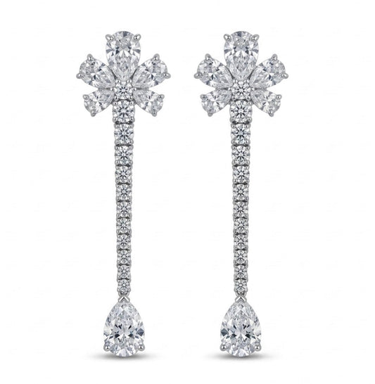 Sterling Silver Floral Design Dangle  Earrings