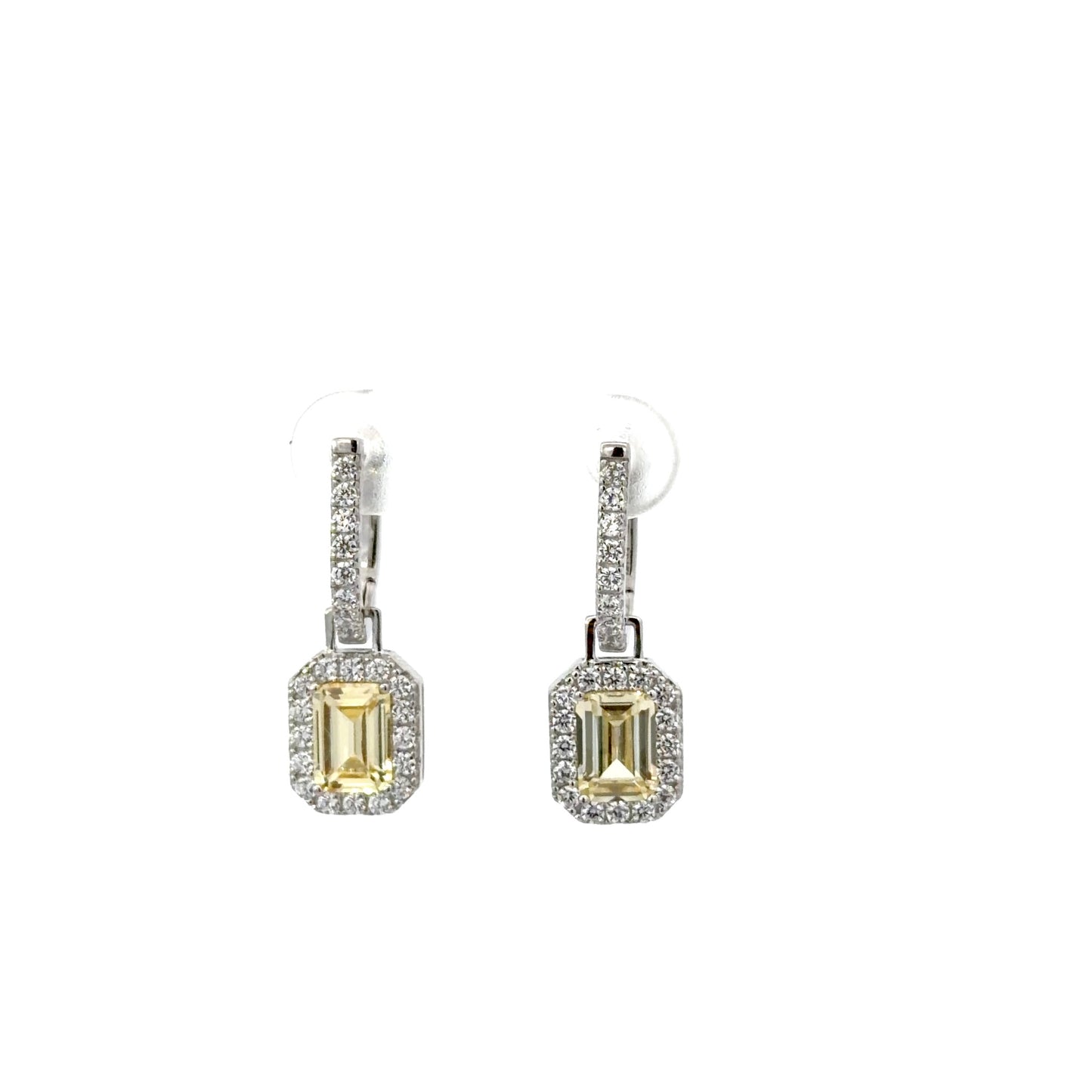 Sterling Silver Emerald Cut Drop Earrings