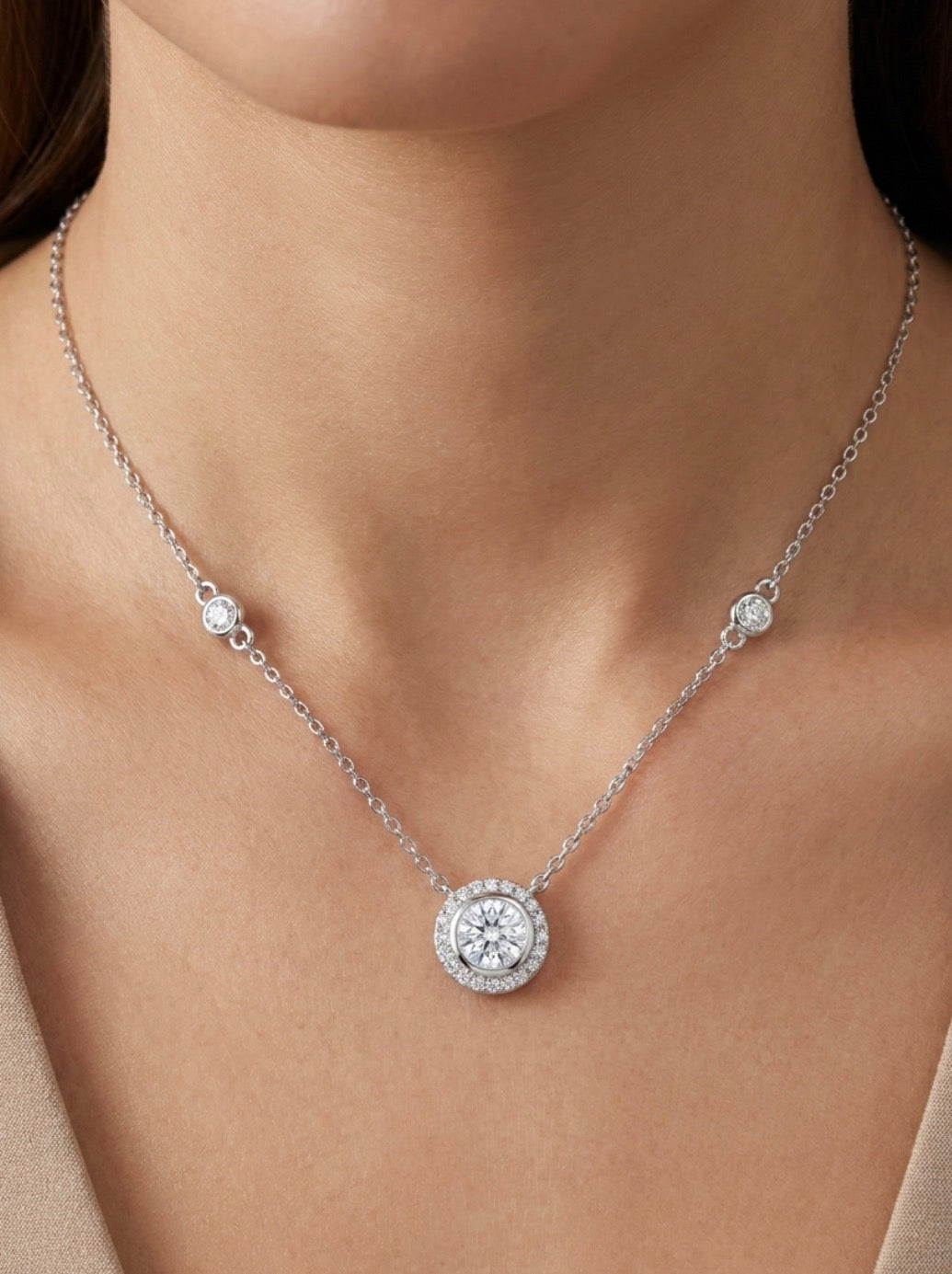 Sterling Silver Brilliant cut Station Necklace