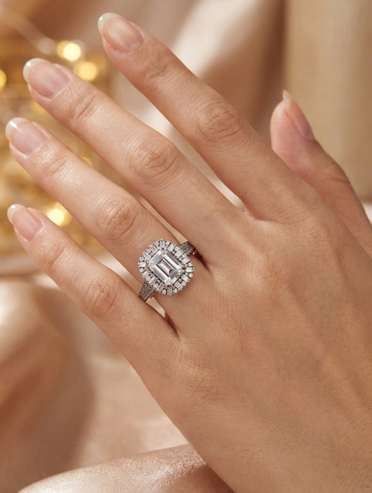 Sterling Silver Emerald Cut Cocktail Ring