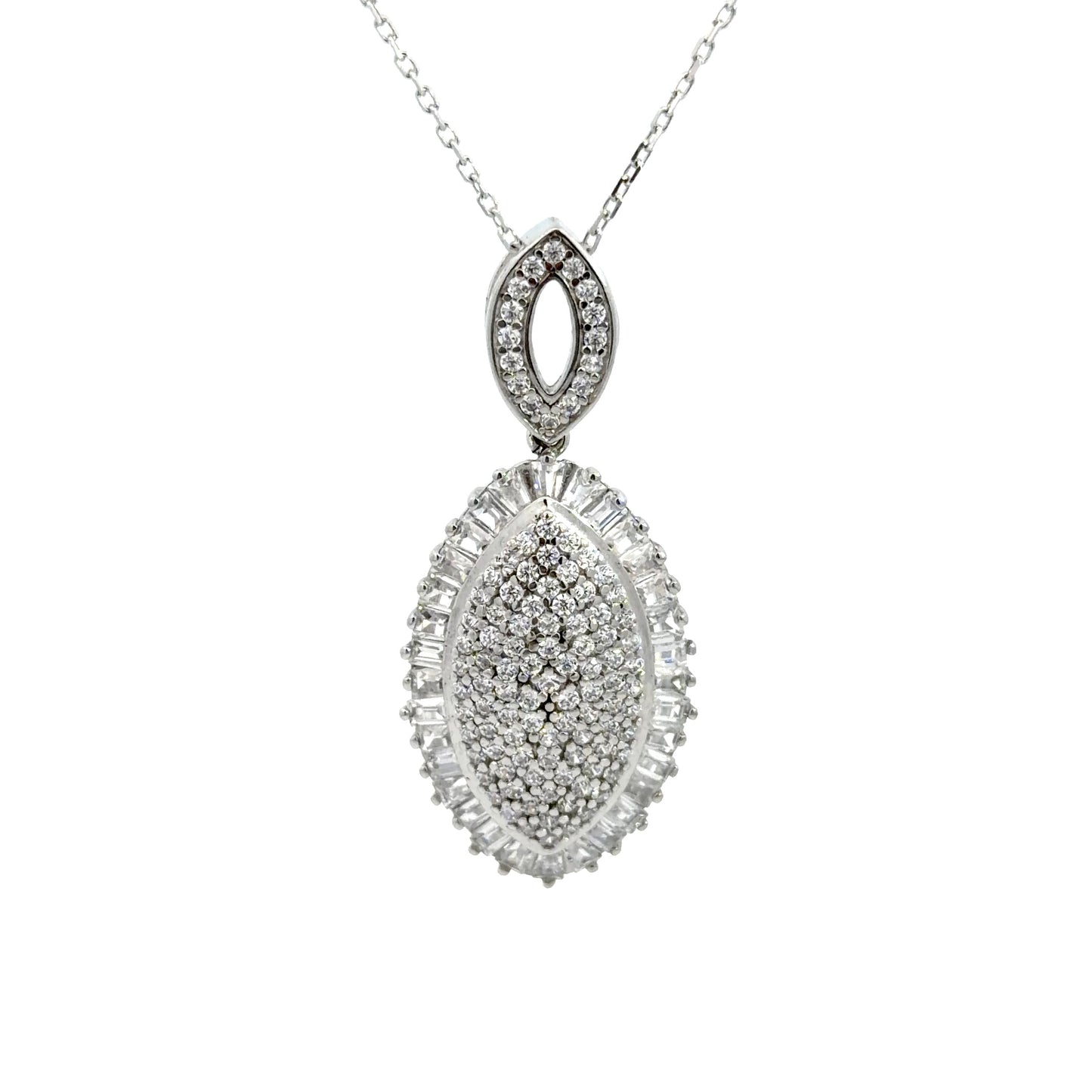 Sterling Silver Oval Cluster Cubic Zirconia Necklace