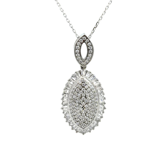 Sterling Silver Oval Cluster Cubic Zirconia Necklace