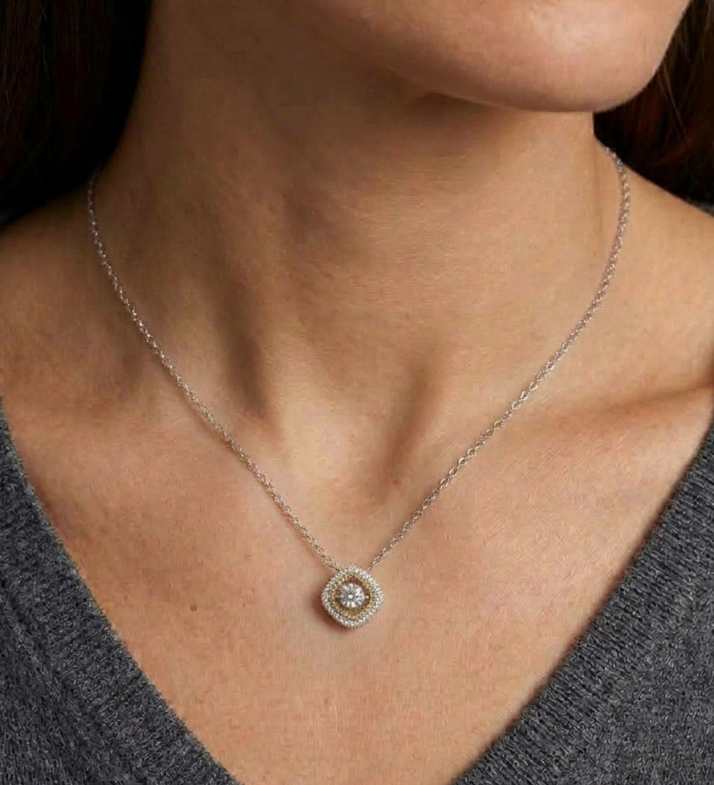 Sterling Silver Two-Tone Dancing Cushion-cut Necklace