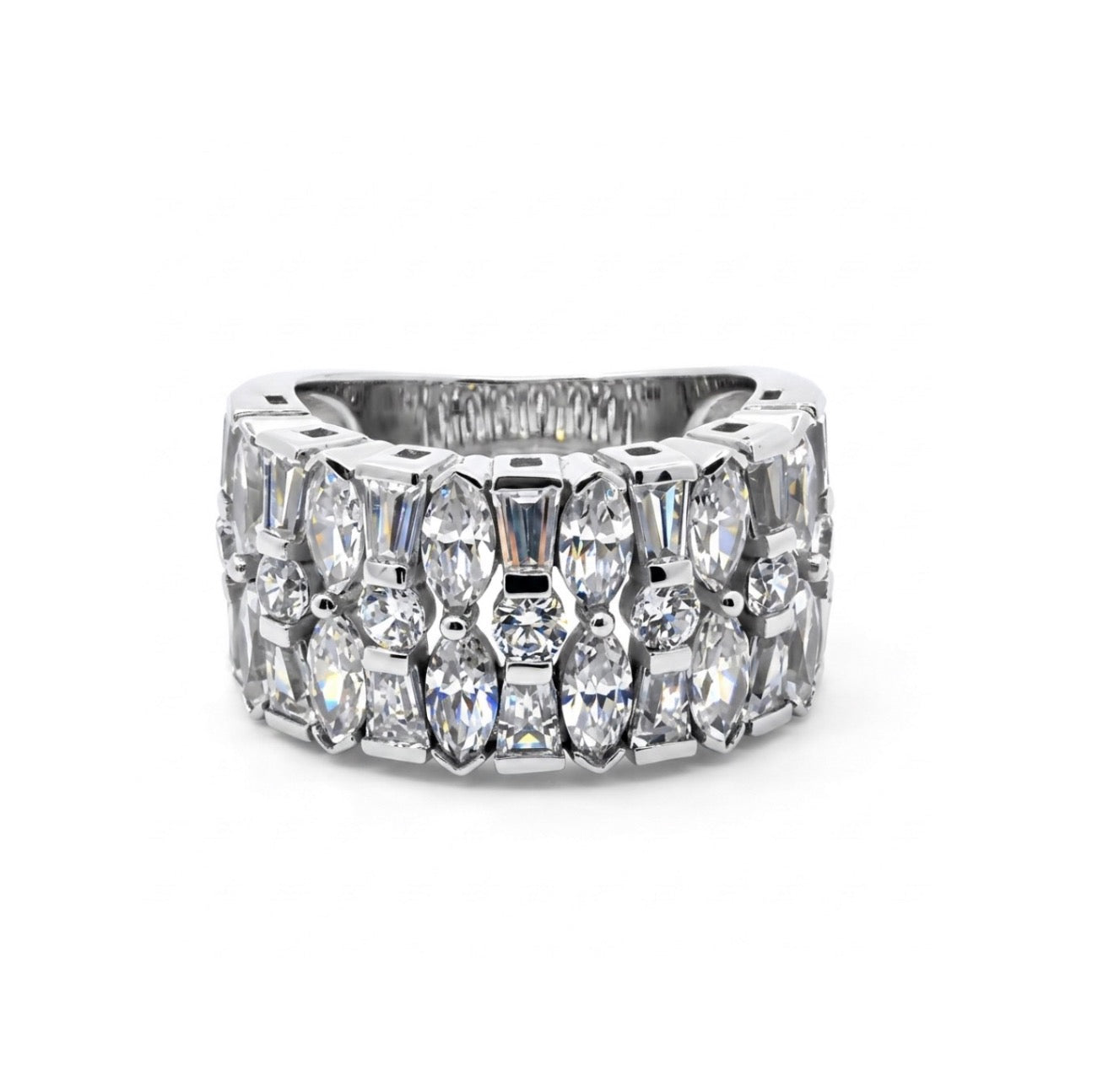 Sterling Silver Multi-cut Stones Wide Ladies Band