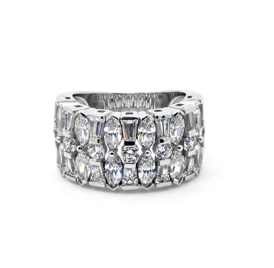 Sterling Silver Multi-cut Stones Wide Ladies Band