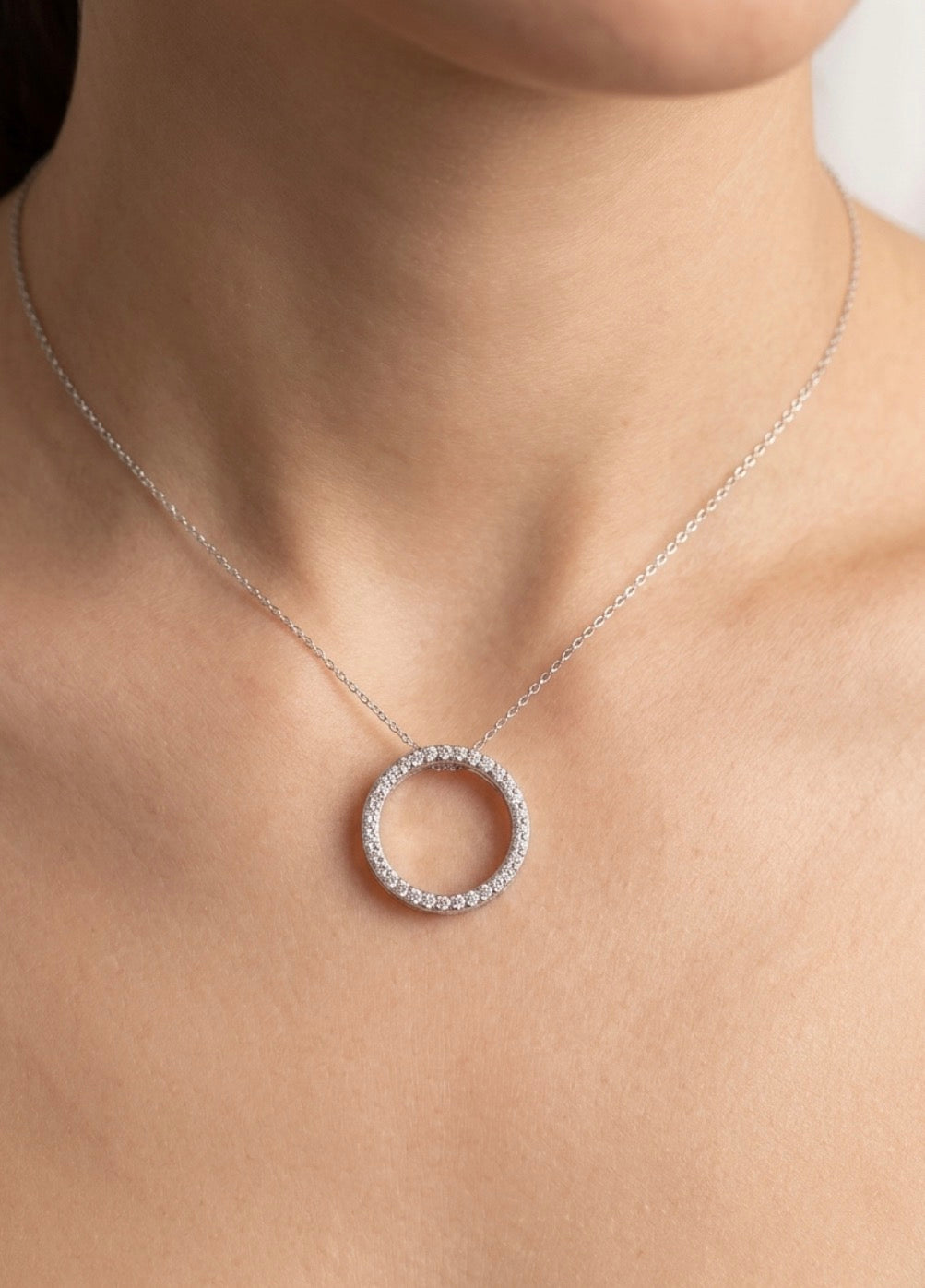 Sterling Silver Cubic Zirconia Circle Necklace