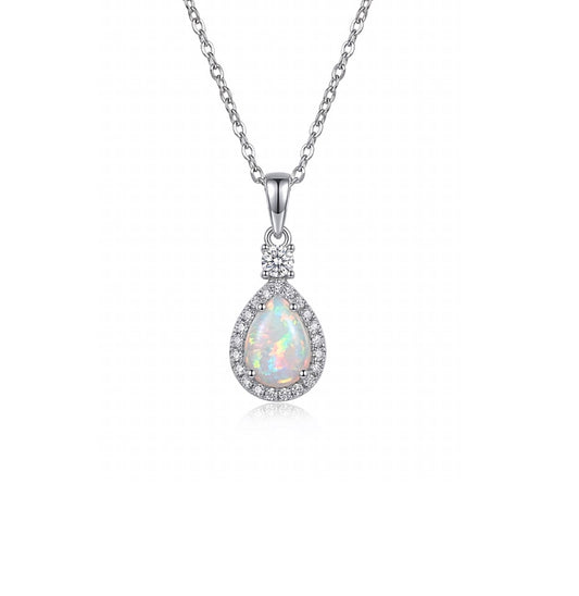 Sterling Silver Teardrop cut Opal Halo Necklace