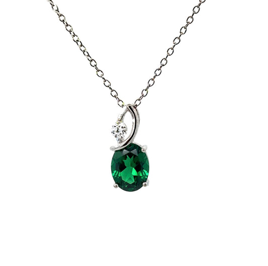 Sterling Silver Emerald Oval cut Necklace