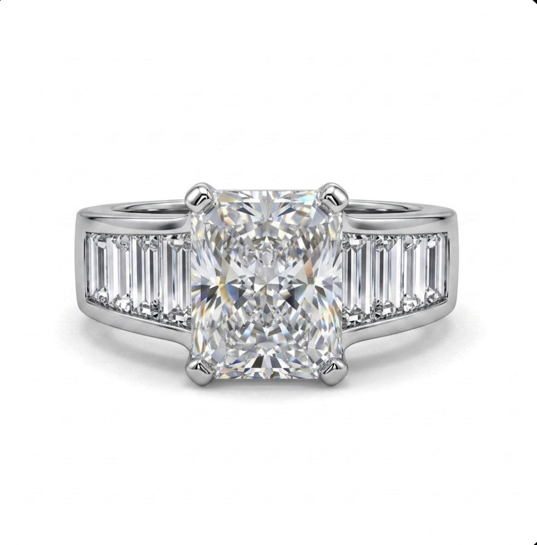 Sterling Silver Wide Baguette-cut stone  Ring