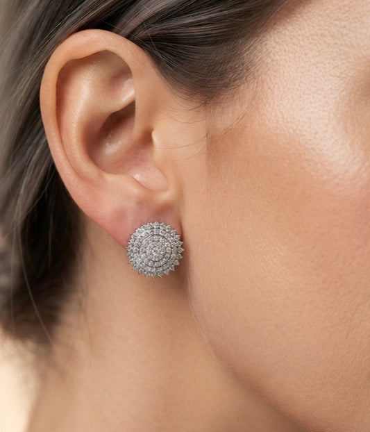 Sterling Silver Cluster Cubic Zirconia Stud Earrings