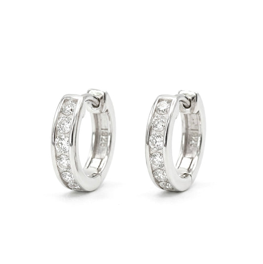 Sterling Silver Channel set Cubic Zirconia Huggie Earrings