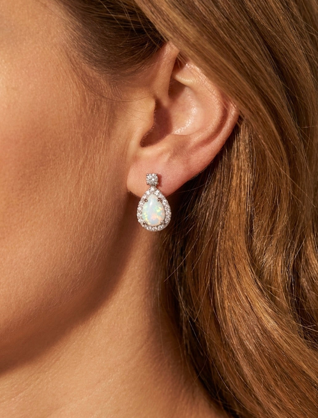 Sterling Silver Teardrop cut Opal Earrings