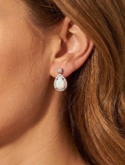 Sterling Silver Teardrop cut Opal Earrings