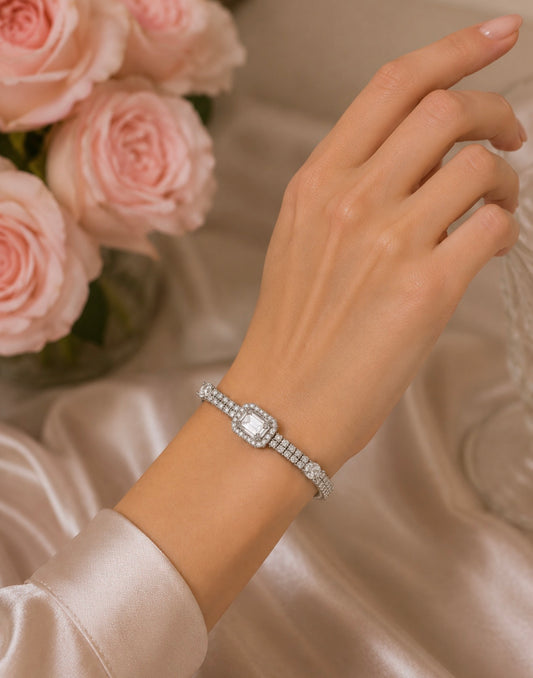 Sterling Silver Vintage Inspired Cubic Zirconia Bracelet