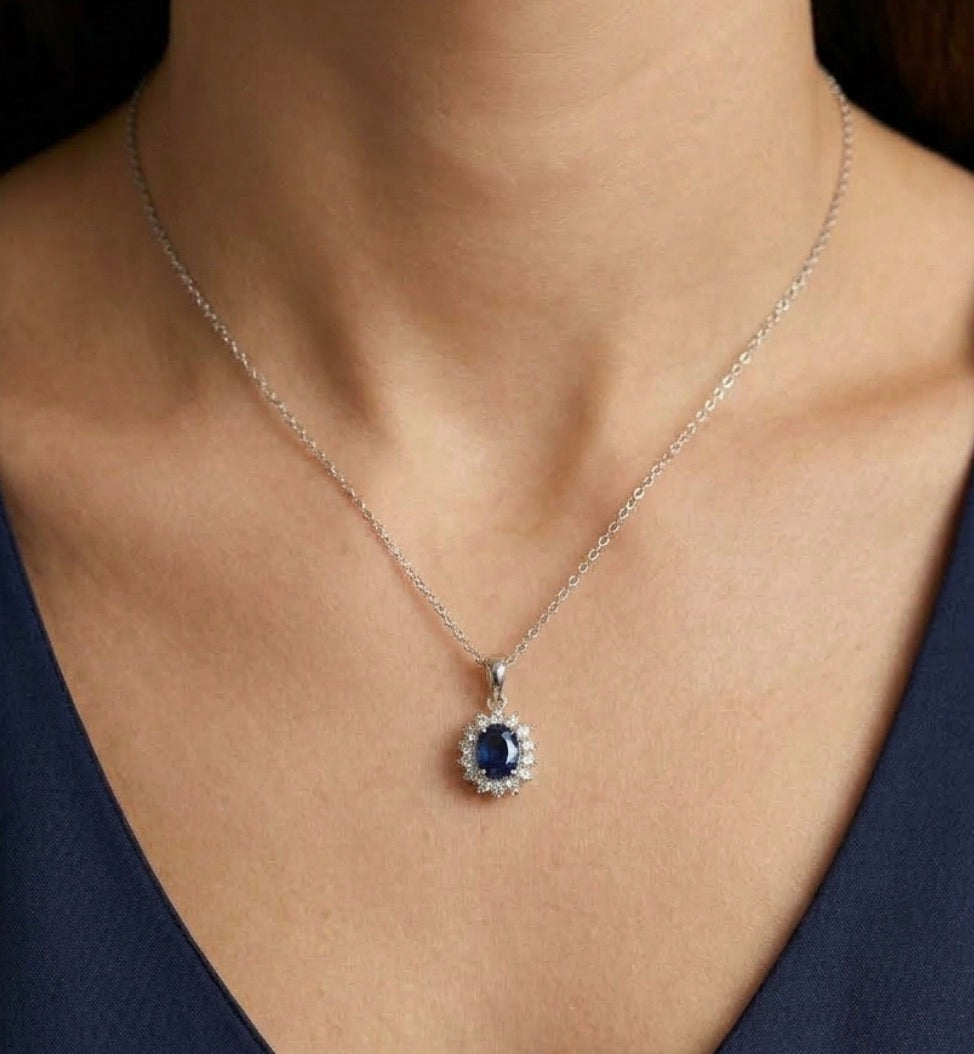 Sterling Silver Sapphire Oval Cut Necklace