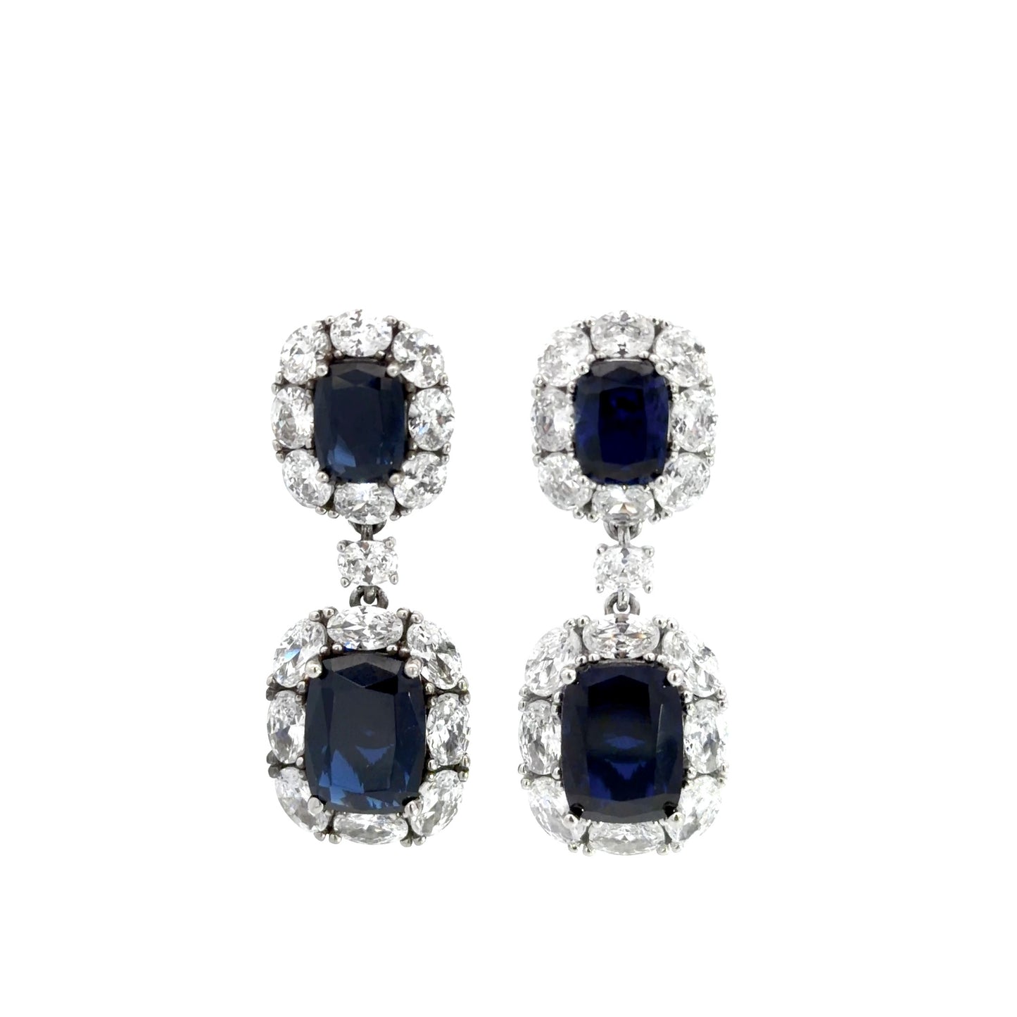 Silver & Sapphire - Blue Cubic Zirconia Drop Earrings