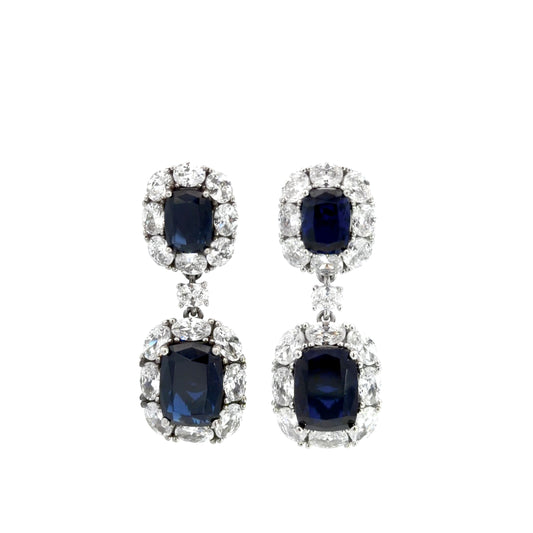 Silver & Sapphire - Blue Cubic Zirconia Drop Earrings