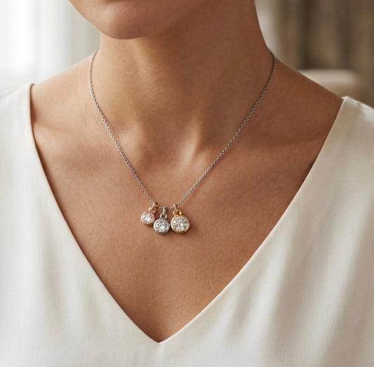Sterling Silver Tri-tone bezel set Necklace