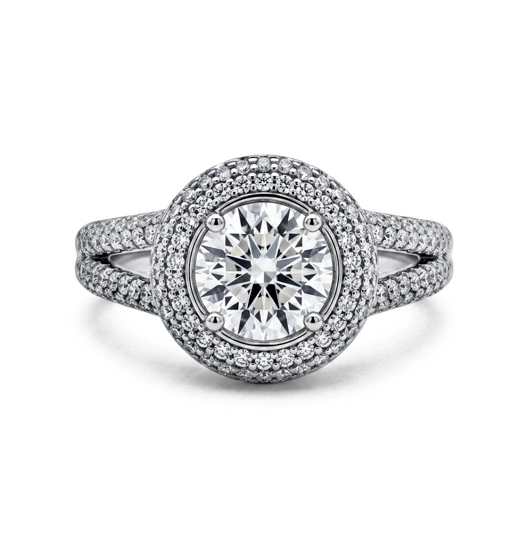 Sterling Silver Cubic Zirconia Pavé Halo Ring