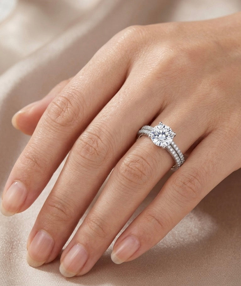 Sterling Silver  brilliant cut Pave Ring