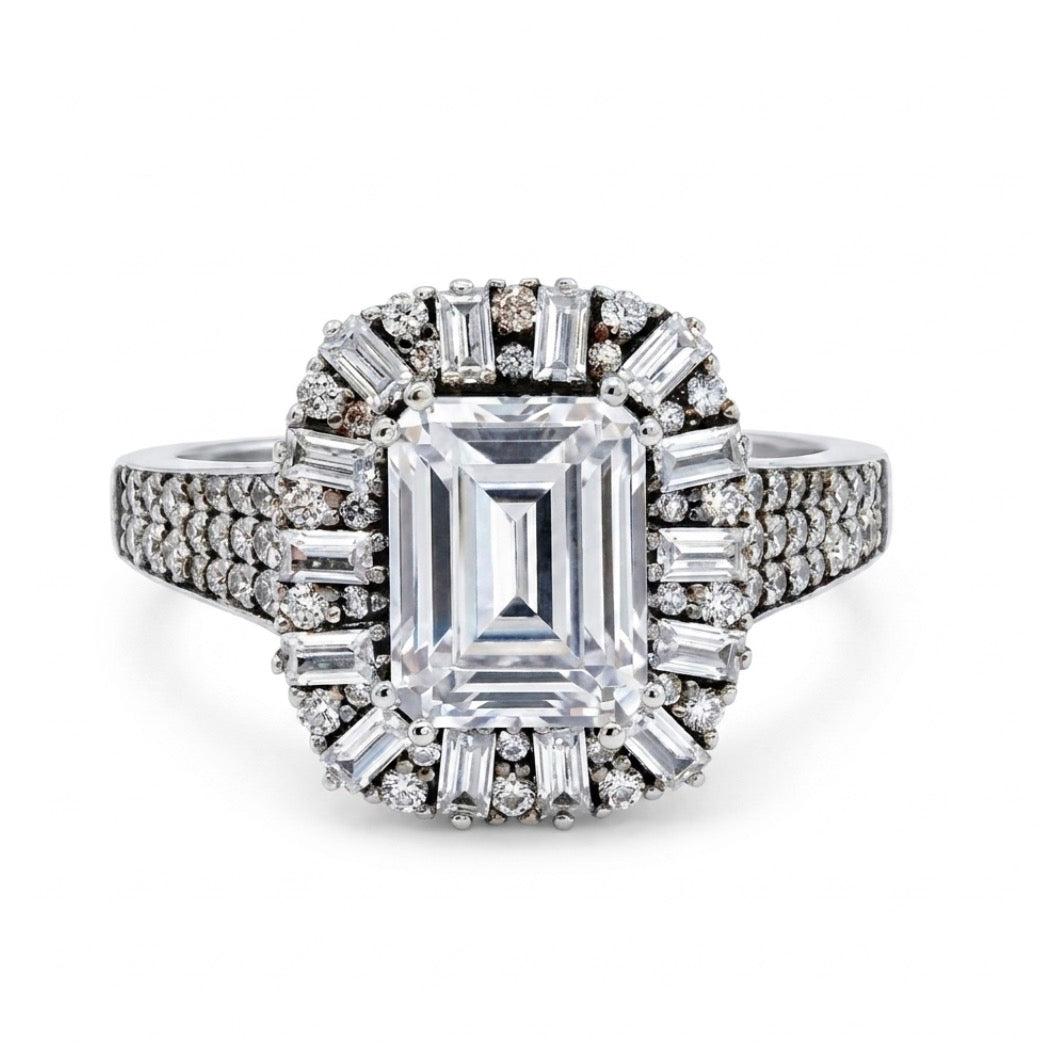 Sterling Silver Emerald Cut Cocktail Ring