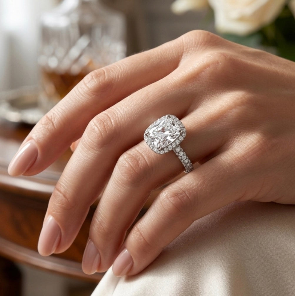 Sterling Silver Cushion-cut Cubic Zirconia Halo Ring