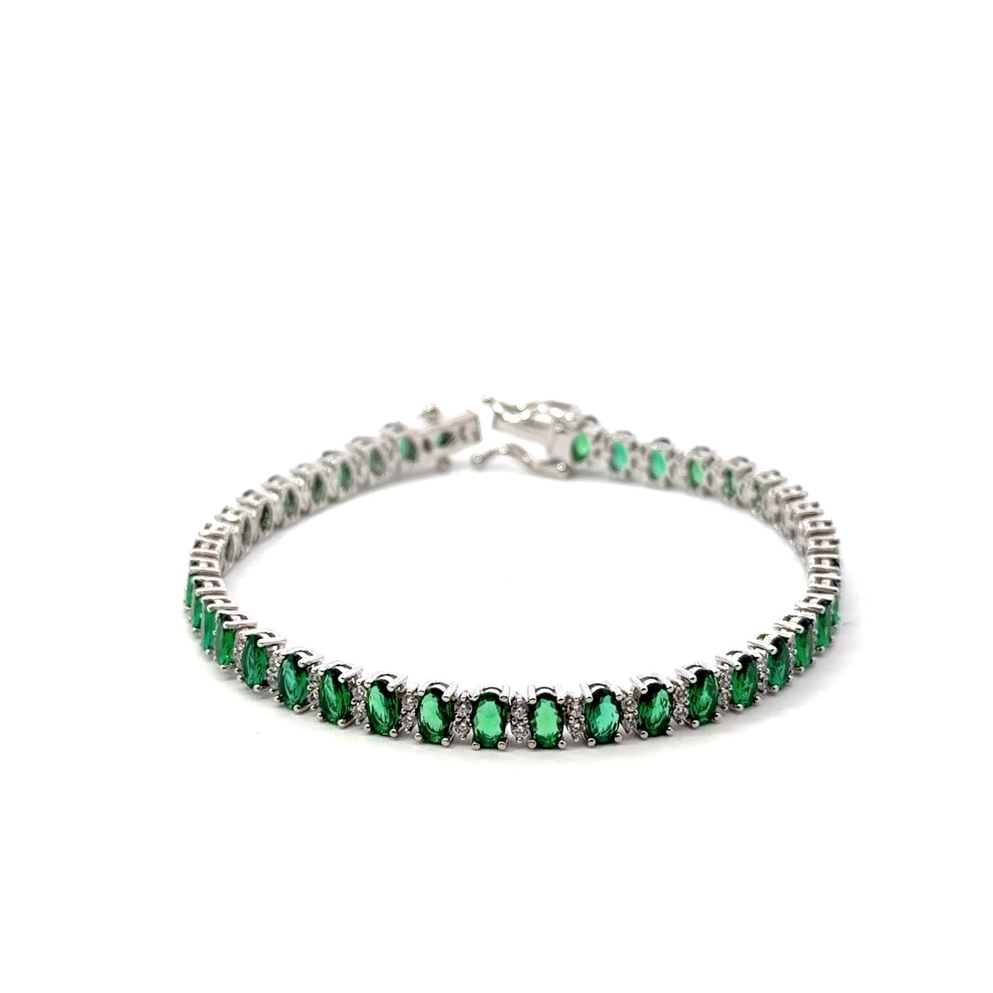 Sterling Silver Oval Emerald Tennis Bracelet