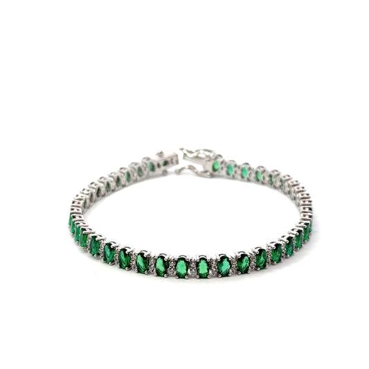 Sterling Silver Oval Emerald Tennis Bracelet