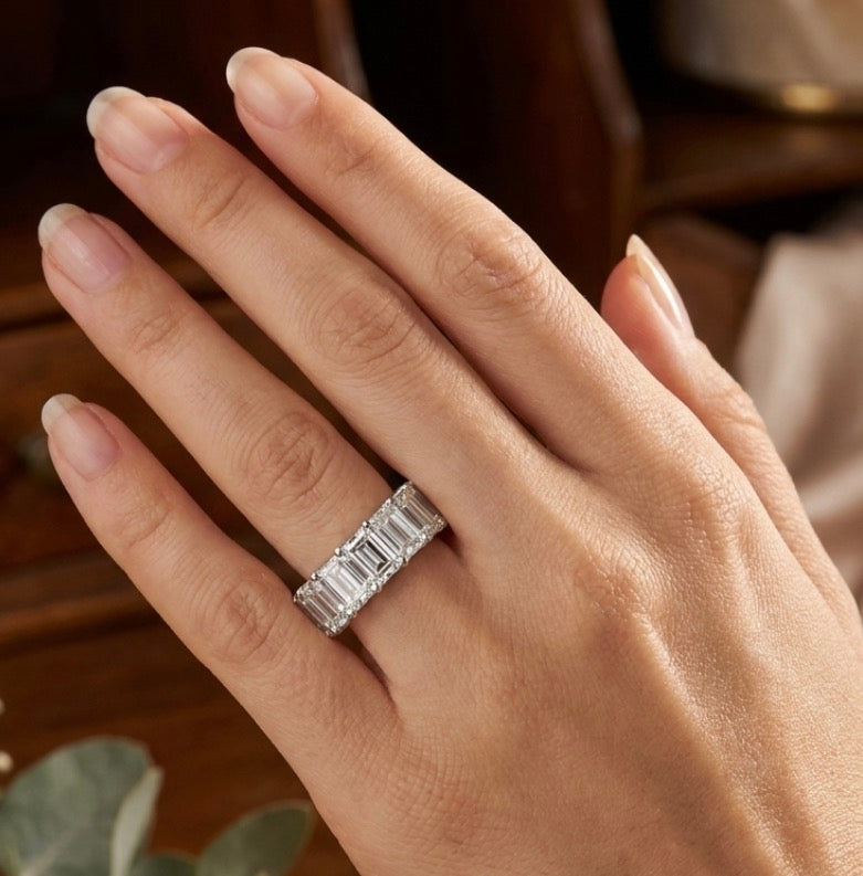 Sterling Silver Emerald-cut Eternity Ladies Band