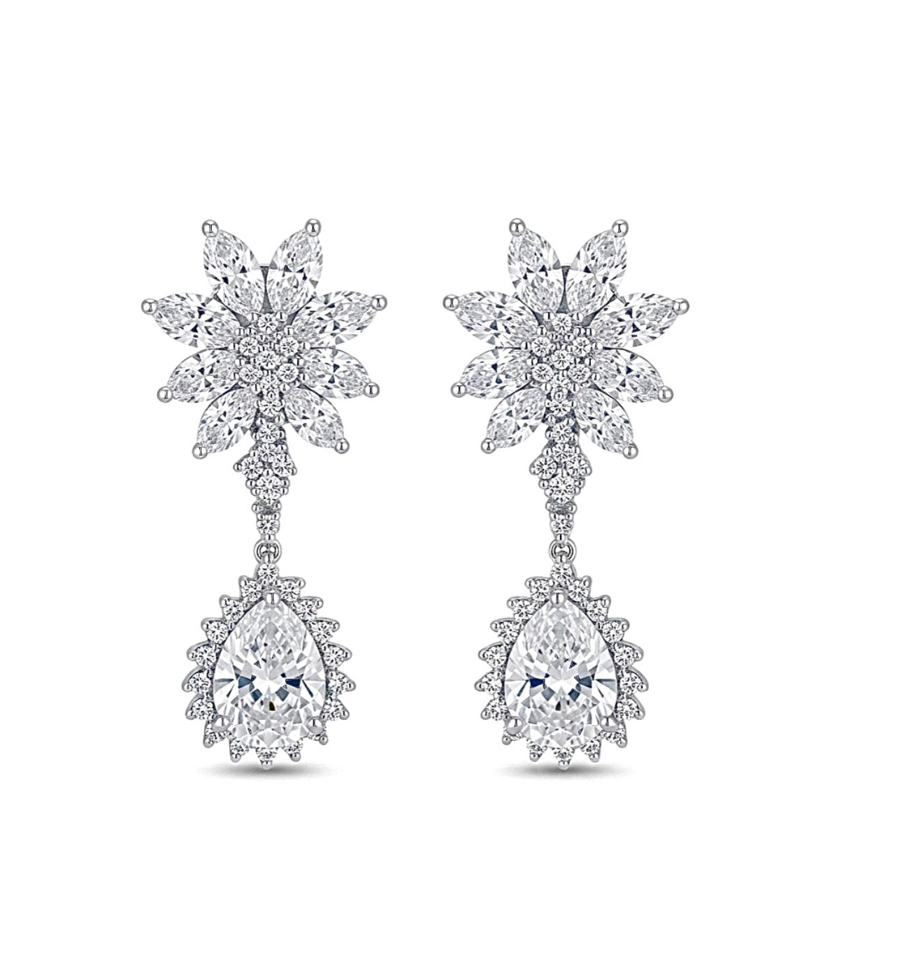 Sterling Silver Floral Design Drop Earrings