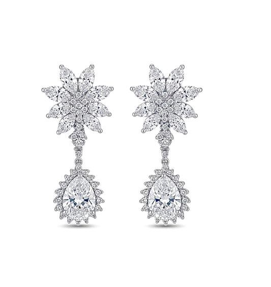 Sterling Silver Floral Design Drop Earrings