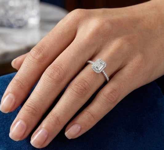 Sterling Silver Emerald Cut Halo Ring