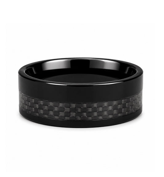 The Phantom Matrix: 8mm Black Tungsten Band with Black Carbon Fiber Inlay